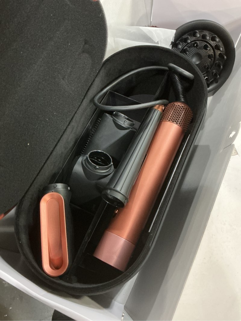 Condition photo showing As Is for Dyson Airwrap i.d.™ Multi-Styler, Allure Winner, Bluetooth Connected, No Heat Damage, 6-in-1 Versatility, Intelligent Hair Styler Complete Diffuse for Curly to Coily Hair - Amber Silk