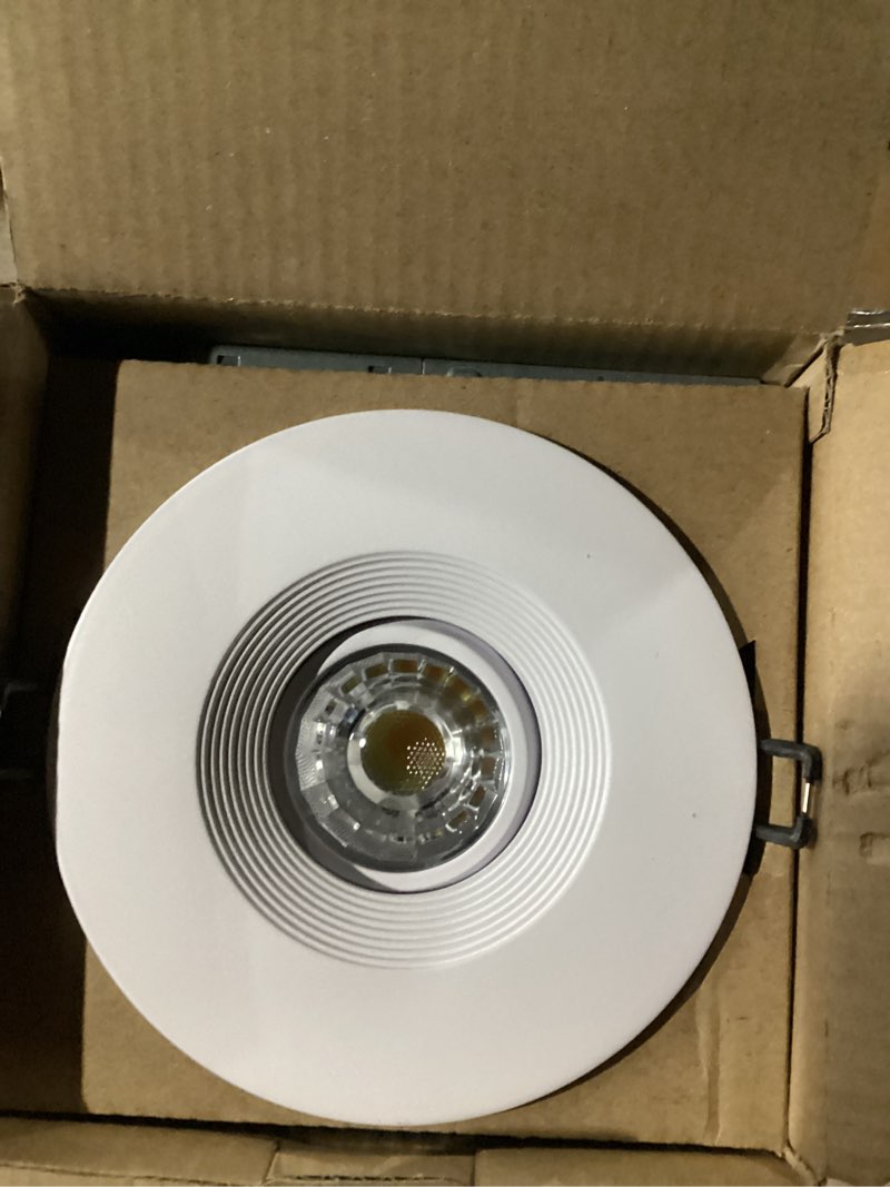 Condition photo showing Good Condition for Premium Canless Recessed Gimbal Downlight Rotatable-Spotlight 5 CCT 4 Inch Eyeball Ceilling Potlight, Dimmable Lights Fixture with Junction Box, 8W, White Round Trim, with Baffle, 6P 4 Inch White