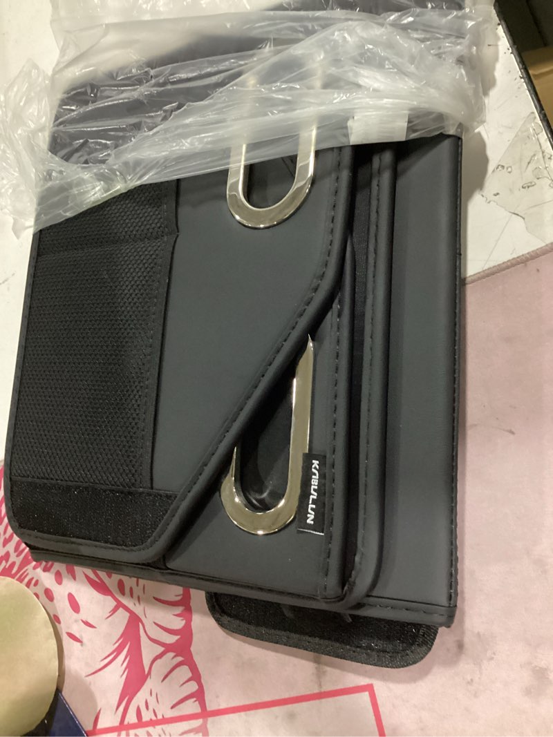 Condition photo showing Good Condition for car front seat organizer - pu leather car storage box with metal handle, divided black car caddy organizer for truck/suv/rv/sedan, universal car accessories for trunk front back seat