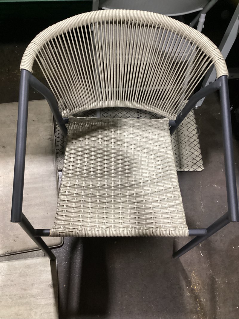 Condition photo showing Good Condition for pelham bay wicker stackable matte black steel frame