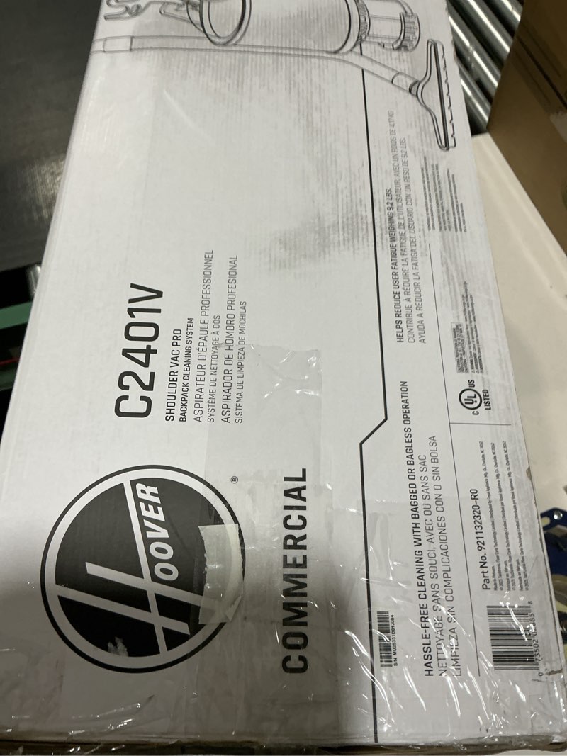Condition photo showing Good Condition for Hoover Commercial Shoulder Vac Pro Backpack Bagged Vacuum Cleaner, with HEPA Media Filter, Lightweight with Extra Long Cord, Chiropractic Design, for Carpet and Hard Floors, C2401, Black