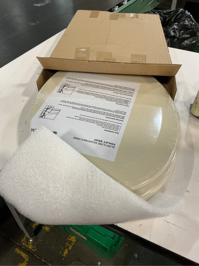 Condition photo showing New/Like New for highcraft premium elongated toilet seat with slow-close design & adjustable hinges - molded wood toilet seat - fits standard elongated toilets - oval seat in bone/beige