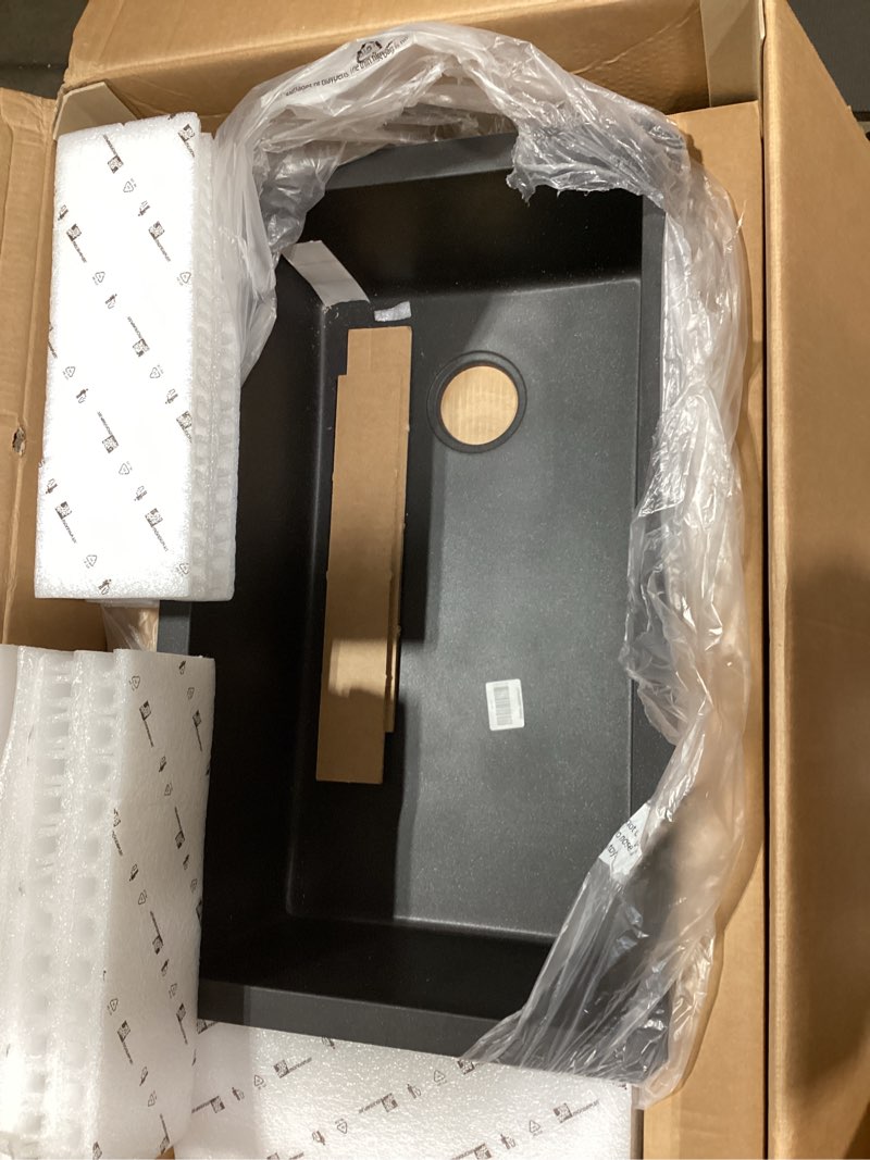 Condition photo showing Good Condition for kraus forteza 32-inch undermount single bowl granite kitchen sink in black, kgu-55black single bowl undermount sink black