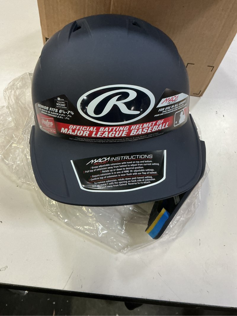 Condition photo showing New/Like New for rawlings | mach adjust baseball batting helmet | adjustable face guard | matte | jr & sr sizes | multiple colors right hand batter sr (6 7/8 - 7 5/8) matte navy