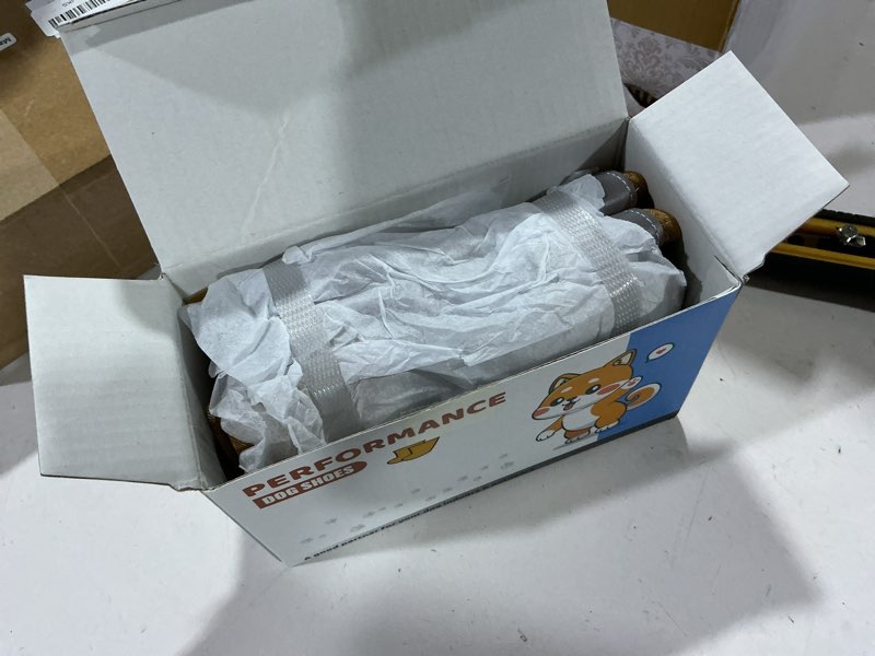 Condition photo showing New/Like New for qumy dog shoes for large dogs, medium dog boots & paw protectors for winter snowy day, summer hot pavement, water-resistant in rainy weather, outdoor walking, indoor hardfloors skid-resistant sole khaki size 8: 3.0''x3.3"(w*l) (pack of 4)