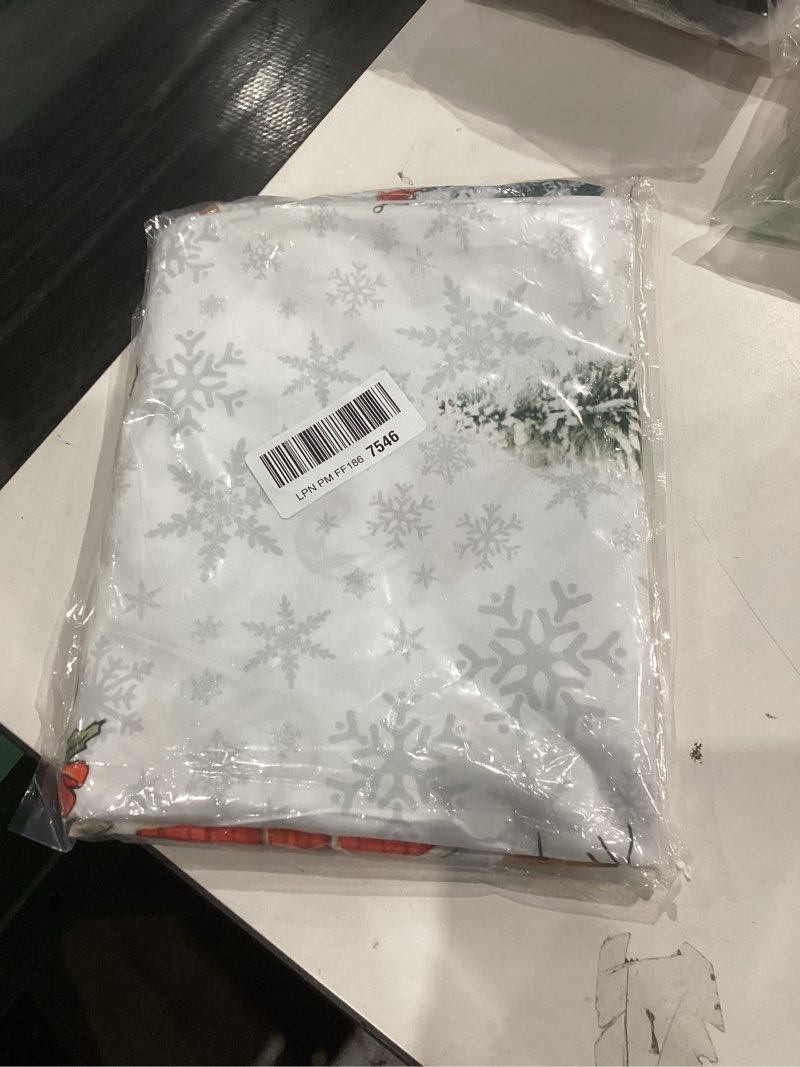 Condition photo showing New/Like New for Horaldaily Christmas Tablecloth 60×84 Inch Oval, Winter Snowman House Christmas Trees White Washable Table Cover for Party Picnic Dinner Decor 60" x 84" (Oval) White