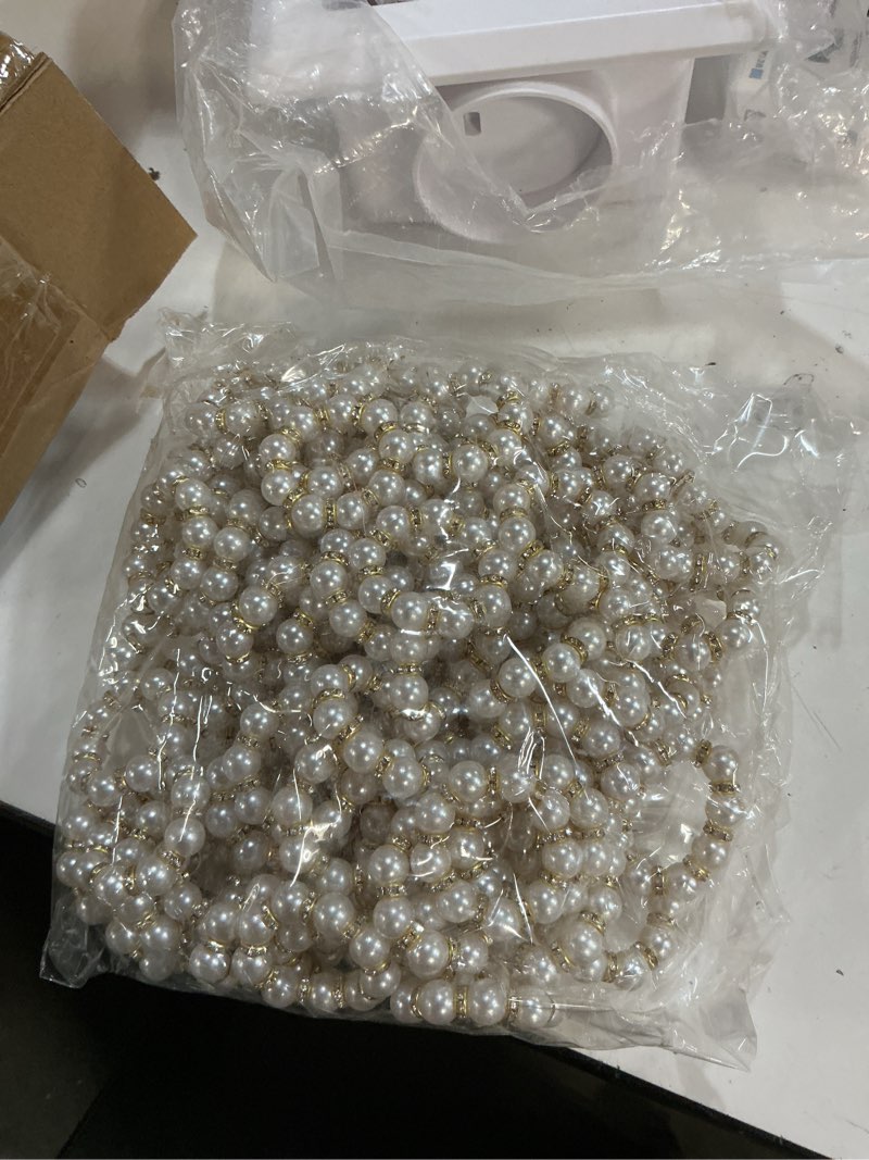 Condition photo showing Good Condition for 100pcs gold disposable napkin rings imitation pearl ring napkin holder delicate white&gold beaded serviette buckles for wedding party dinner table decor and daily use