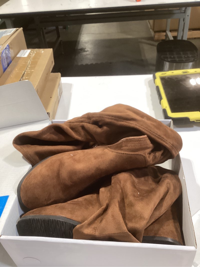 Condition photo showing Good Condition for dream pairs women's laurence over the knee thigh high chunky heel boots long stretch sexy fall boots 6 brown/suede