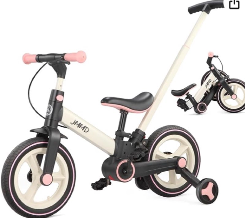 JMMD 6-in-1 Balance Bike for Children 18-60 Months, 12-Inch Folding Balance Bike with Training Wheels, Pedals, Brakes, Kickstand, Push Tricycle, Gift and Toy for