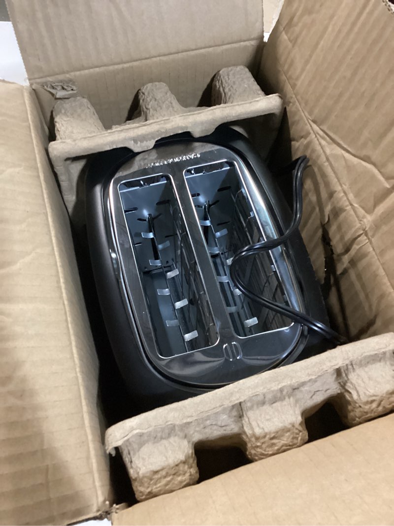 Condition photo showing Good Condition for Amazon Basics 2 Slice Toaster, With 6 Browning Settings, Extra Wide Slots For Bagels and Special Breads, Removable Easy-to-Clean Crumb Tray, Cancel/Defrost/Bagel Buttons, 900W, Black & Silver