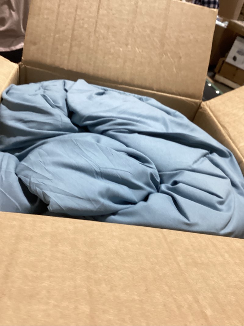 Condition photo showing Good Condition for bedsure california king comforter set mineral blue - bed in a bag cal king bedding set 7 pcs, gentlesoft™ pintuck bed set gift for family, pinch pleat blue comforter with sheets, pillowcases & shams california king 07 - mineral blue