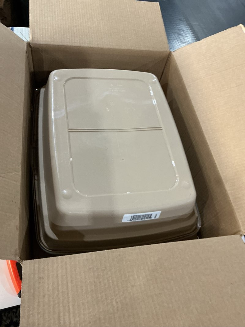 Condition photo showing As Is for IRIS USA Cat Litter Box, Open Top with Scoop, Easy Clean Plastic Pan for Indoor Cats & Kittens, Beige Small Clear/Beige