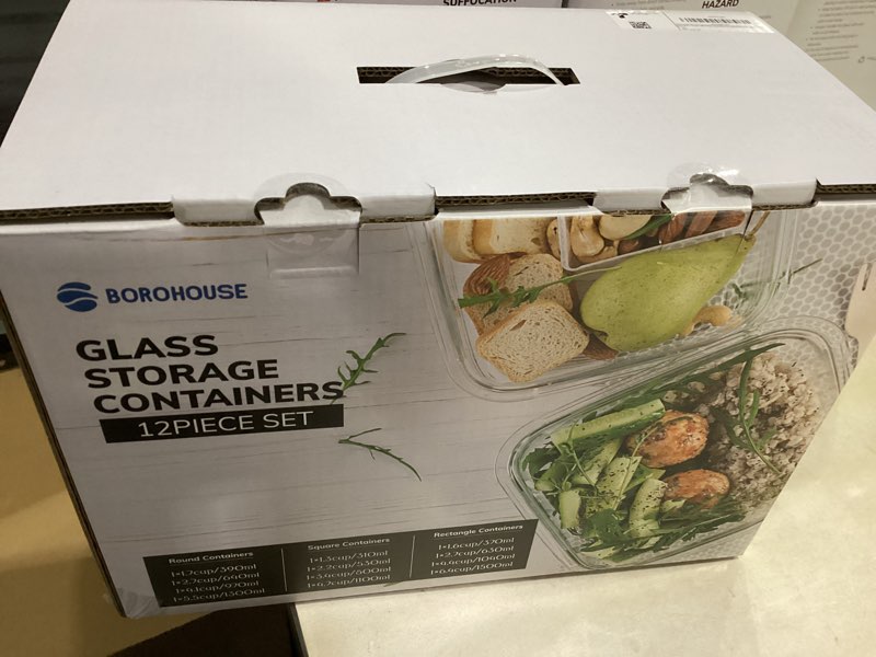 Condition photo showing Good Condition for 12-pack glass containers with tempered lids – borosilicate, oven-safe(-4°f~950°f), airtight, bpa-free, multi-size for meal prep, dishwasher safe (gray)