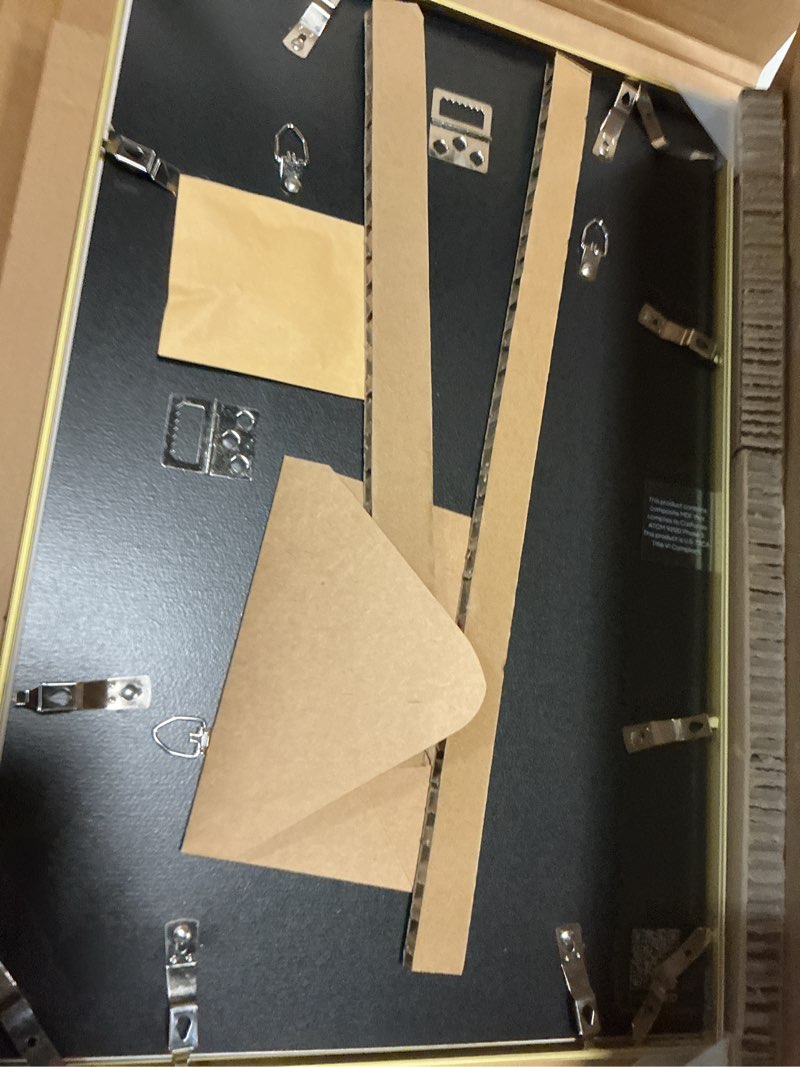 Condition photo showing Good Condition for homeforia 12x18 picture frame gold, high end metal 12x18 poster frames with mat 8.5x11 photo, 12 x 18 gold frame matted to 8.5 by 11 print, 18x12 thin hanging frame, tempered glass, wall kit, set of 1
