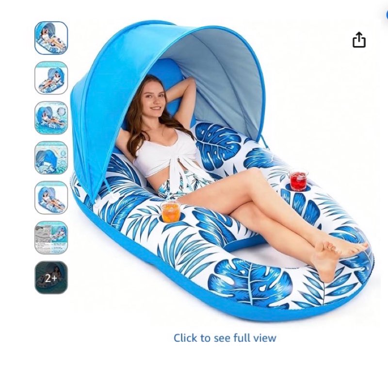 jasonwell pool float with canopy - inflatable pool floaties adult lounger floats raft floating chair with cup holders for swimming pool lake water lounge float beach pool party toys for adults