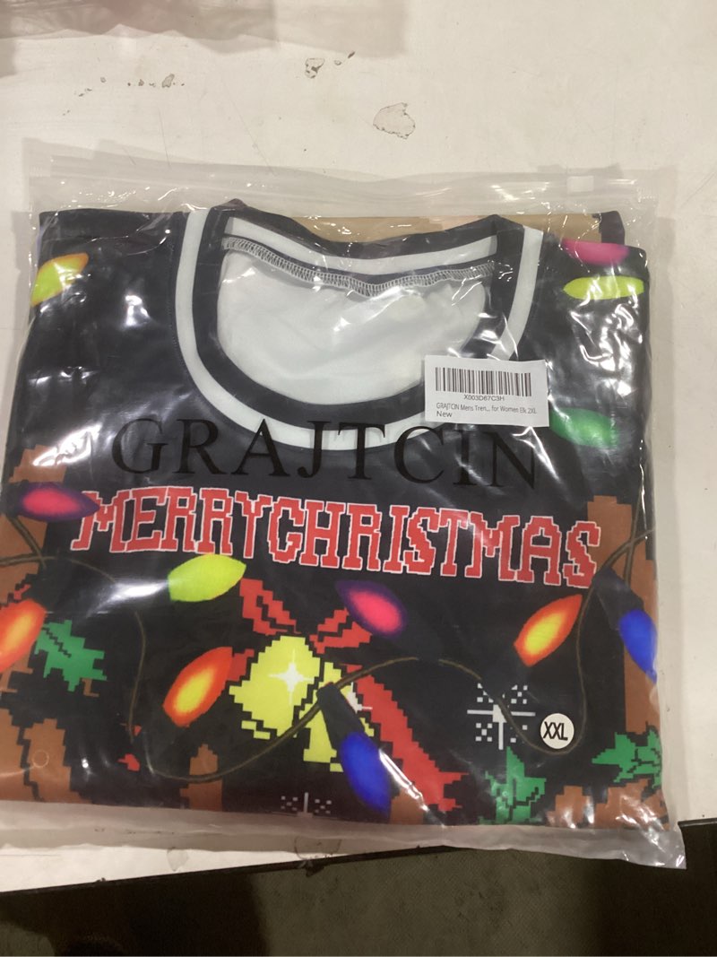 Condition photo showing New/Like New for GRAJTCIN Ugly Couples Christmas Sweater Adult Funny 3D Print Cat Elk Dog Christmas Party Cosplay XX-Large Elk