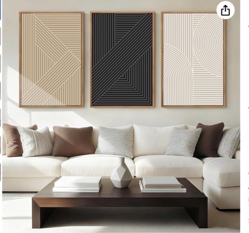 Large Neutral Abstract Wall Art Decor Framed Mid Century Modern Canvas Paintings Artwork for Living 