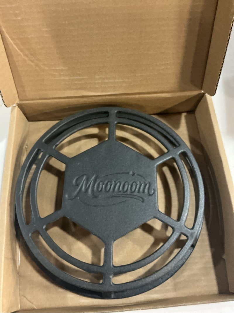 Condition photo showing New/Like New for moonoom cast iron heat diffuser, heavy duty gas stove simmer plate, 9.3 inch cooking even heat diffuser for kitchen slow cooking making soup temperature control