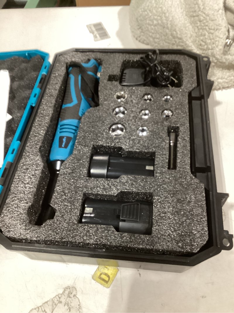Condition photo showing As Is for similar product electric ratchet wrench set,12v cordless ratchet wrench 3/8\", 400 rpm power ratchet tool kit with led light, 7 sockets, 1/4\" adapter, 2 packs 2000mah lithium-ion battery and fast charger