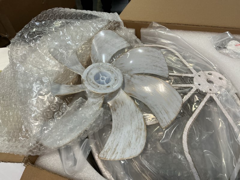 Condition photo showing Good Condition for LEDIARY Caged Ceiling Fans with Lights, White Flush Mount Ceiling Fan with Remote, Small Low Profile Bladeless Ceiling Fan Light Fixture for Bedroom, Kitchen, Dining Room-White Gold Color White Gold Medium