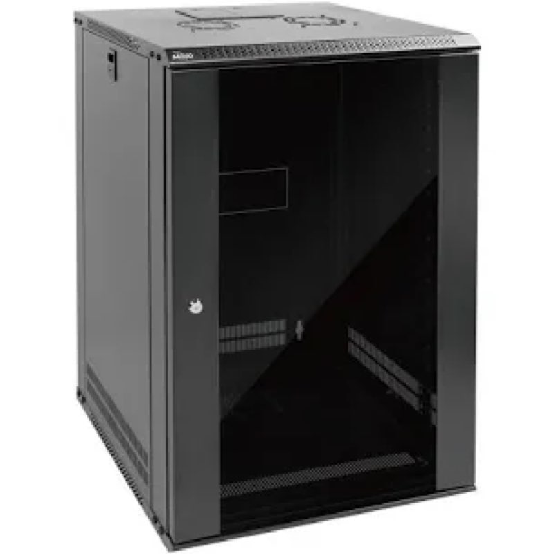 Tecmojo 18U Wall Mount Rack Network Cabinet for 19" IT Equipment, with Lockable Glass Door and Side Panels, Cooling Fan, Black, 17.7inch Depth for AV/Computer/Electronics Equipment Data Rack