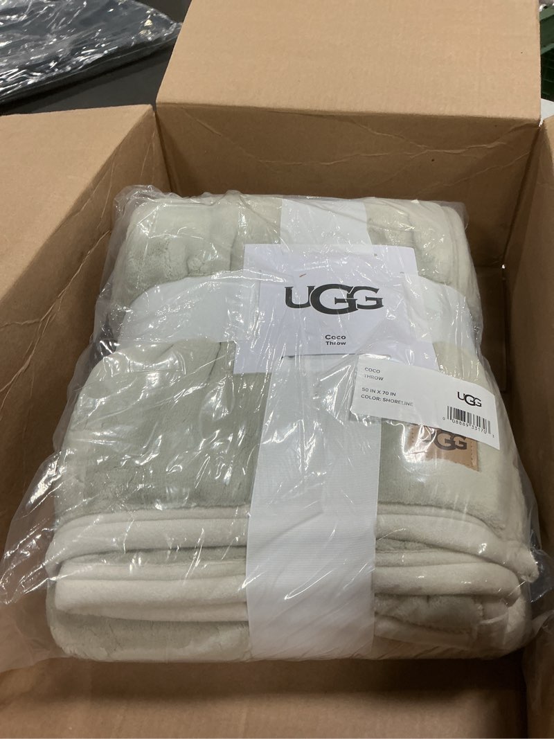 Condition photo showing New/Like New for UGG Coco Plush Throw Blanket – Cozy Soft Fleece Heavy Blanket for Couch, Bed or Chair, Housewarming Gift for Women, Bedroom or Living Room Decor, Winter Bedding, Shoreline Shoreline Throw
