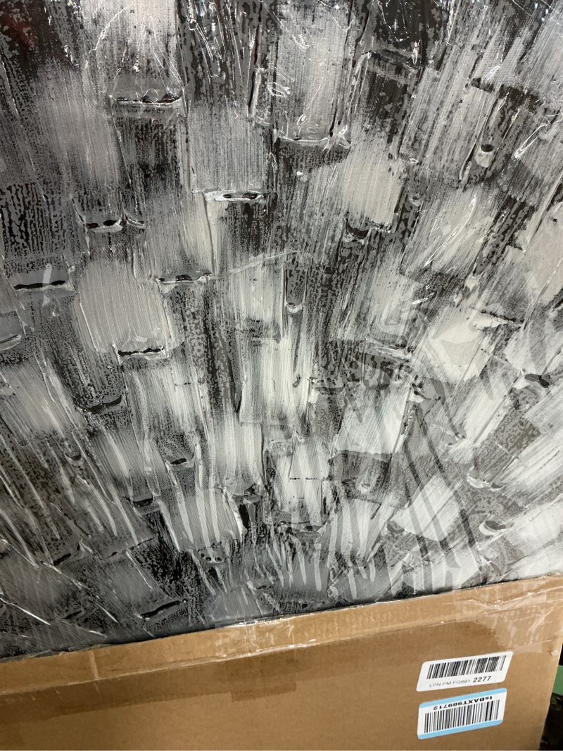 Condition photo showing Good Condition for myarton textured abstract squares canvas wall art hand painted modern black silver oil painting picture for home decoration ready to hang horizontal or vertical 40x20inch silver square 40"l x 20"w