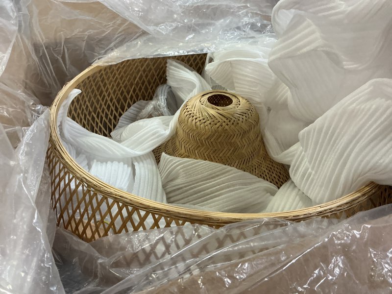 Condition photo showing Good Condition for Arturesthome 1 Light Weaving Bamboo Pendant Light for Kitchen Island, Wicker Chandelier,Handmade Woven Hanging Ceiling Light Lampshade for Living Room Bedroom A 23.6"*17.6"