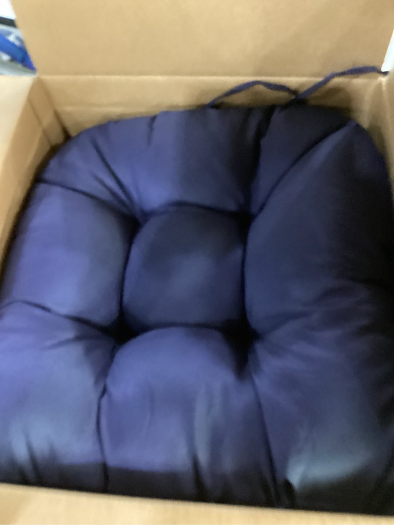 Condition photo showing Good Condition for ipynbap rocking chair cushion, waterproof and fade-resistant patio chair cushions, tufted chair pads for rocker furniture, 17x17 inch, indoor/outdoor seat cushions with ties, navy blue navy blue 17"x17"/21"x17"