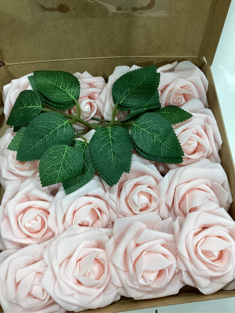 Condition photo showing New/Like New for bleum cade 16pcs artificial flowers fake roses with stems, pink boxed foam roses for diy bouquets centerpieces wedding party arrangement bridal shower decor pink 16pcs