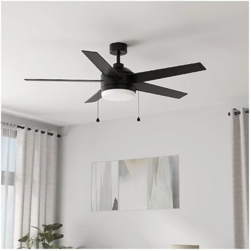 harbr breeze sunport easy2hang 52-in color-changing integrated led outdoor matte black with matte blades ceiling fan with light