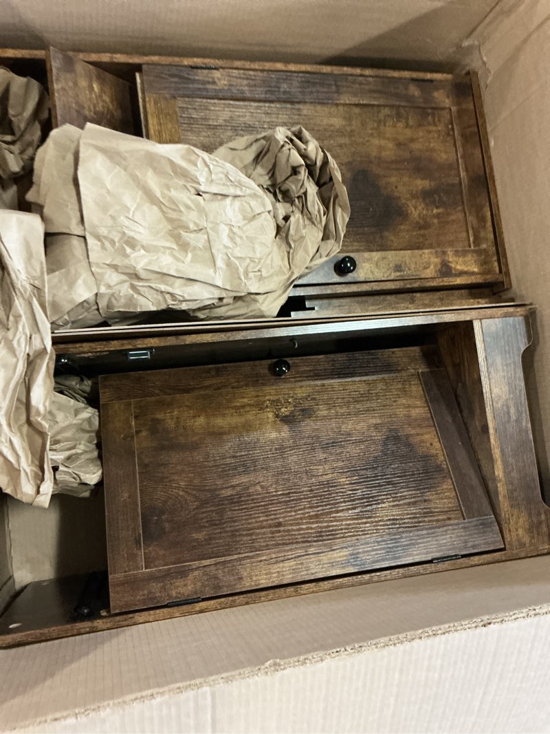 Condition photo showing As Is for Tall Bathroom Cabinet, Storage Cabinet with 2 Doors & 2Drawer, with Ajustable Shelve, for Bathrooms, Kitchens,Entrances,Bedrooms?Retro Color?