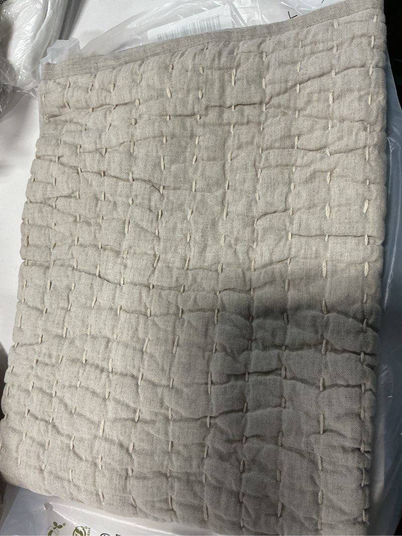 Condition photo showing Good Condition for european linen cotton stitch quilted euro sham, euro, natural