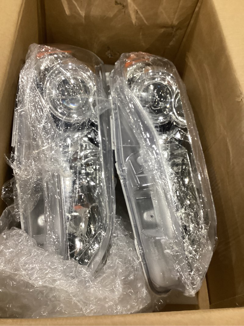 Condition photo showing As Is for headlights assembly compatible with 2015 2016 2017 toyota camry le se xle headlamp driver & passenger side, chrome housing amber reflector 2015-2017 chrome
