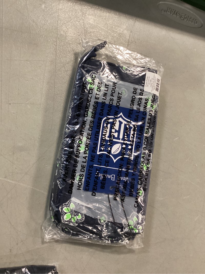 Condition photo showing New/Like New for Womens Premium Cotton Front Zip Wristlet With Rfid Protection One Size Navy/Neon Green Bandana With Seattle Seahawks