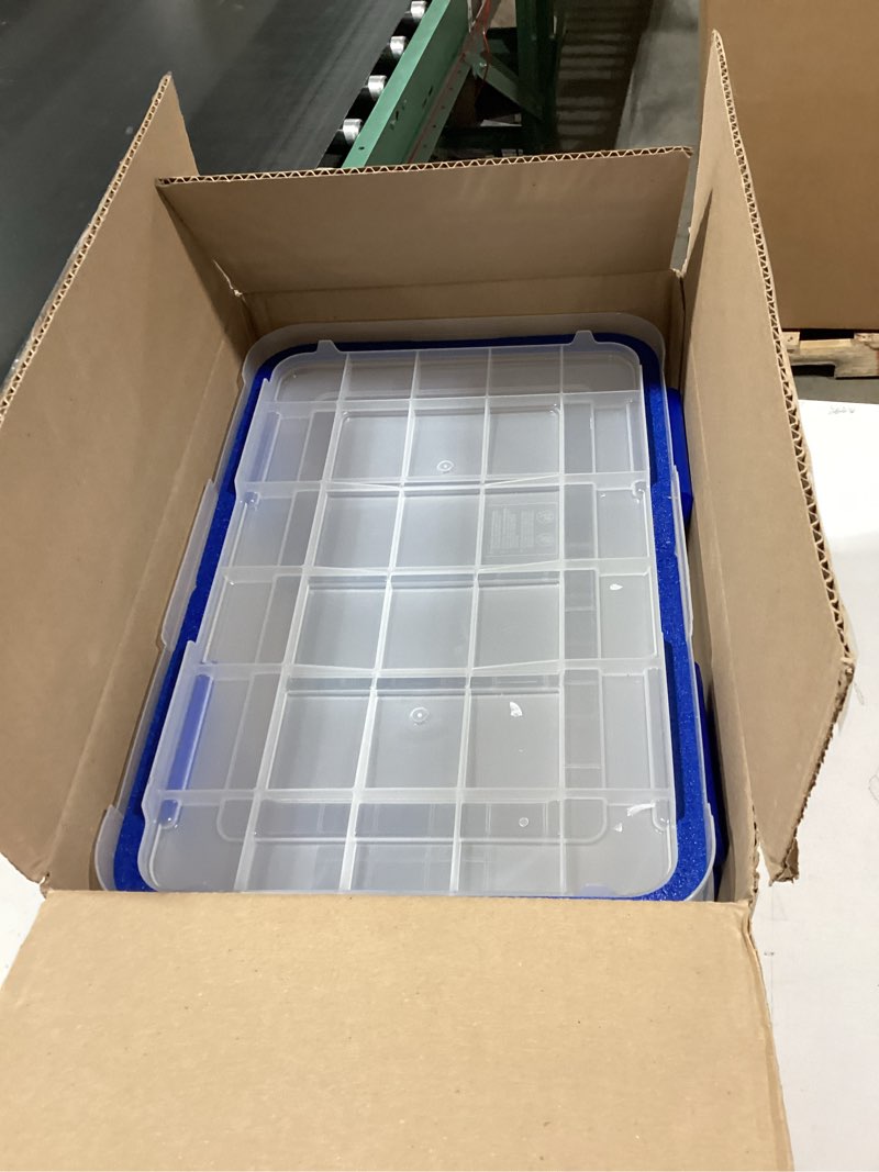Condition photo showing Good Condition for iris usa weatherpro 16 qt storage bins with lids, 3 pack, bpa-free plastic gasket box with tight latch and seal, stackable nestable tote tub - clear/blue 16 qt. - 3 pack