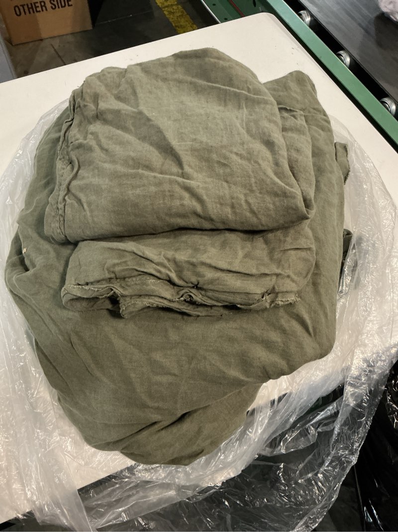 Condition photo showing As Is for quince european linen double flange duvet cover set, king/cal king, dusty olive