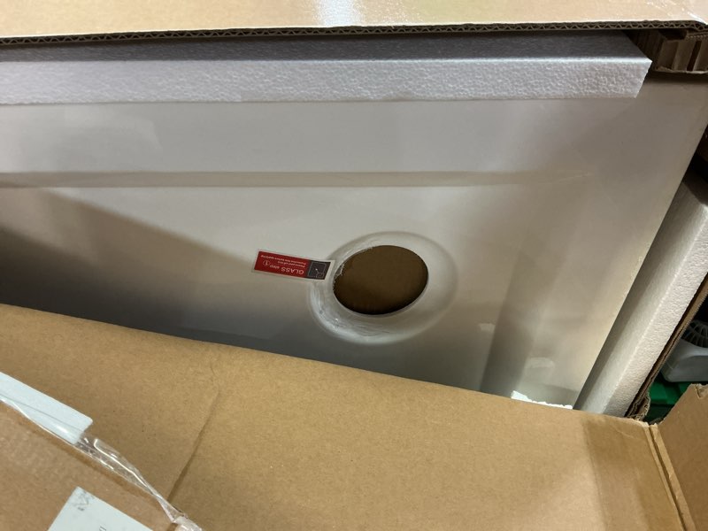 Condition photo showing Good Condition for shower pan,goodyo 32 in x 32 in corner drain shower base in white