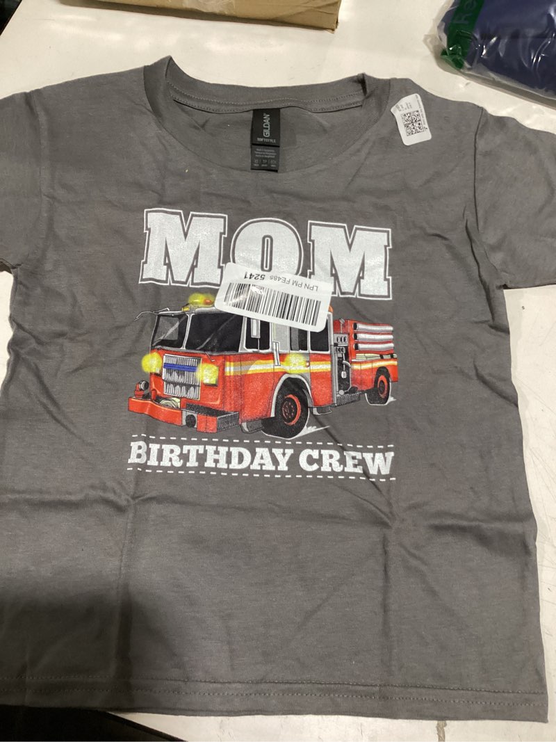 Mom Birthday Crew Fire Truck Firefighter T-Shirt color gray(Size Medium )