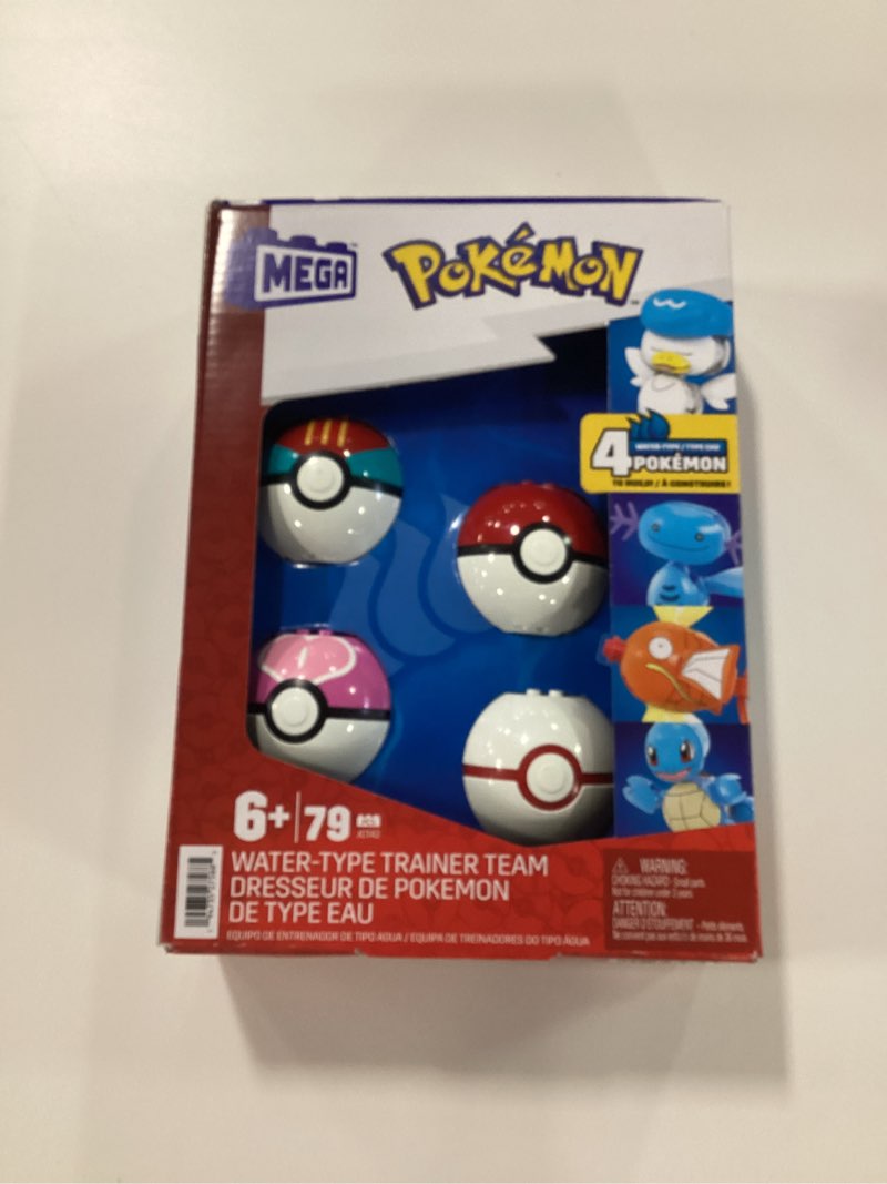 Condition photo showing New/Like New for MEGA Pokémon Action Figure Building Toys Set, Water-Type Trainer Team with 79 Pieces, 2 Inches Tall, for Kids