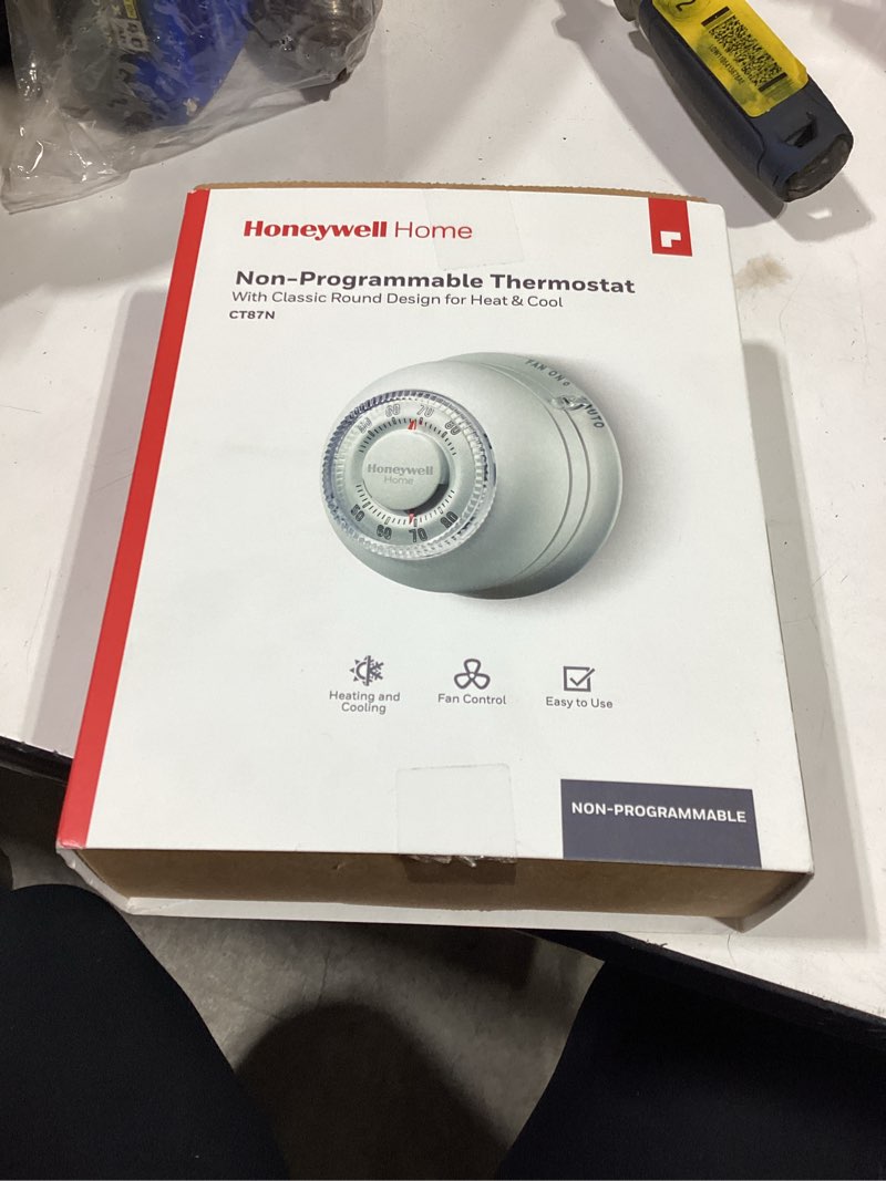 Condition photo showing As Is for honeywell home ct87k round heat only 24-volt mechanical non-programmable thermostat