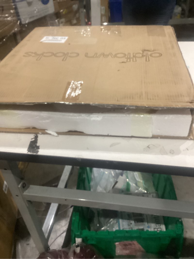 Condition photo showing New/Like New for Oldtown Farmhouse Metal & Solid Wood Noiseless Wall Clock (Coastal Grey, 24-inch) Coastal Grey 24-inch