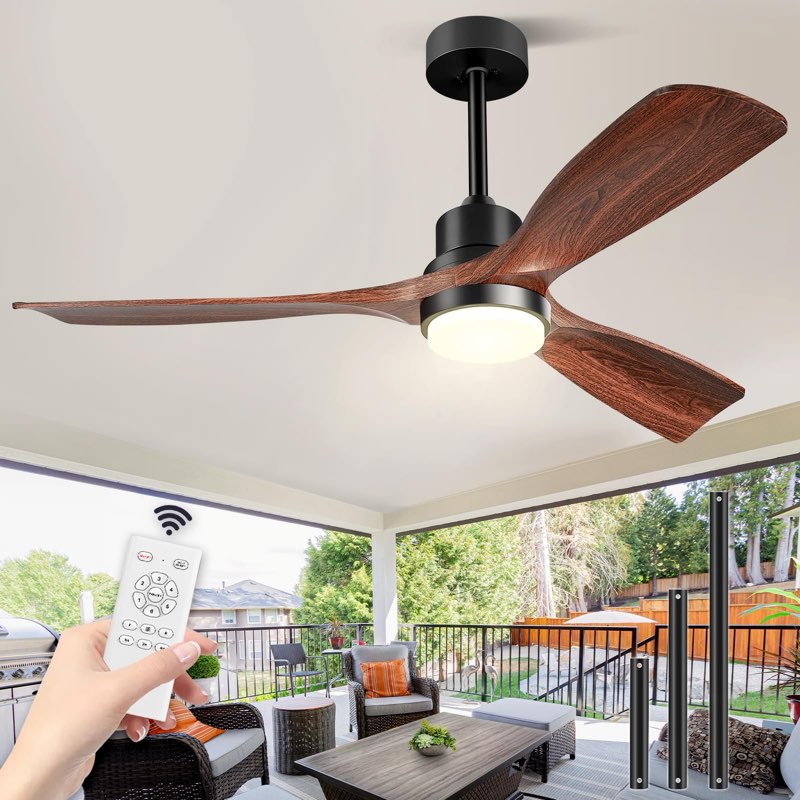 Ceiling Fans with Lights and Remote, 60 Inch 3 Blade Modern Wood Ceiling Fan with 3 Downrods, Quiet 
