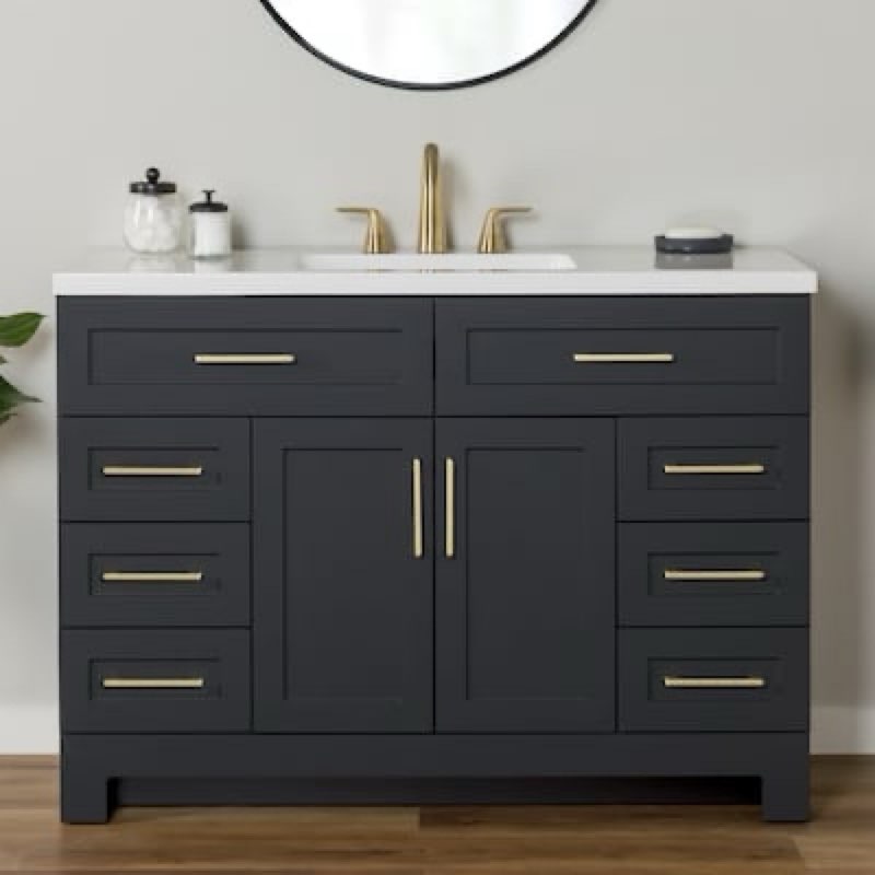 style selections cauley 48-in black single sink bathroom vanity with white cultured marble