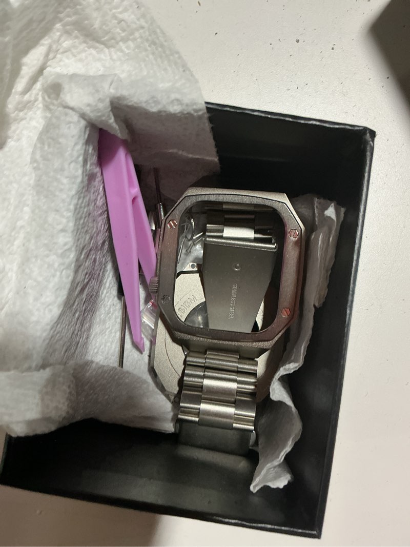 Condition photo showing As Is for Luxury Aluminum Case with Stainless Steel Band for Apple Watch Series 11/10 46mm, Rugged Military Protective Metal Cover Heavy Duty Tactical Protection for Men iWatch S10, Titanium Titanium 46mm