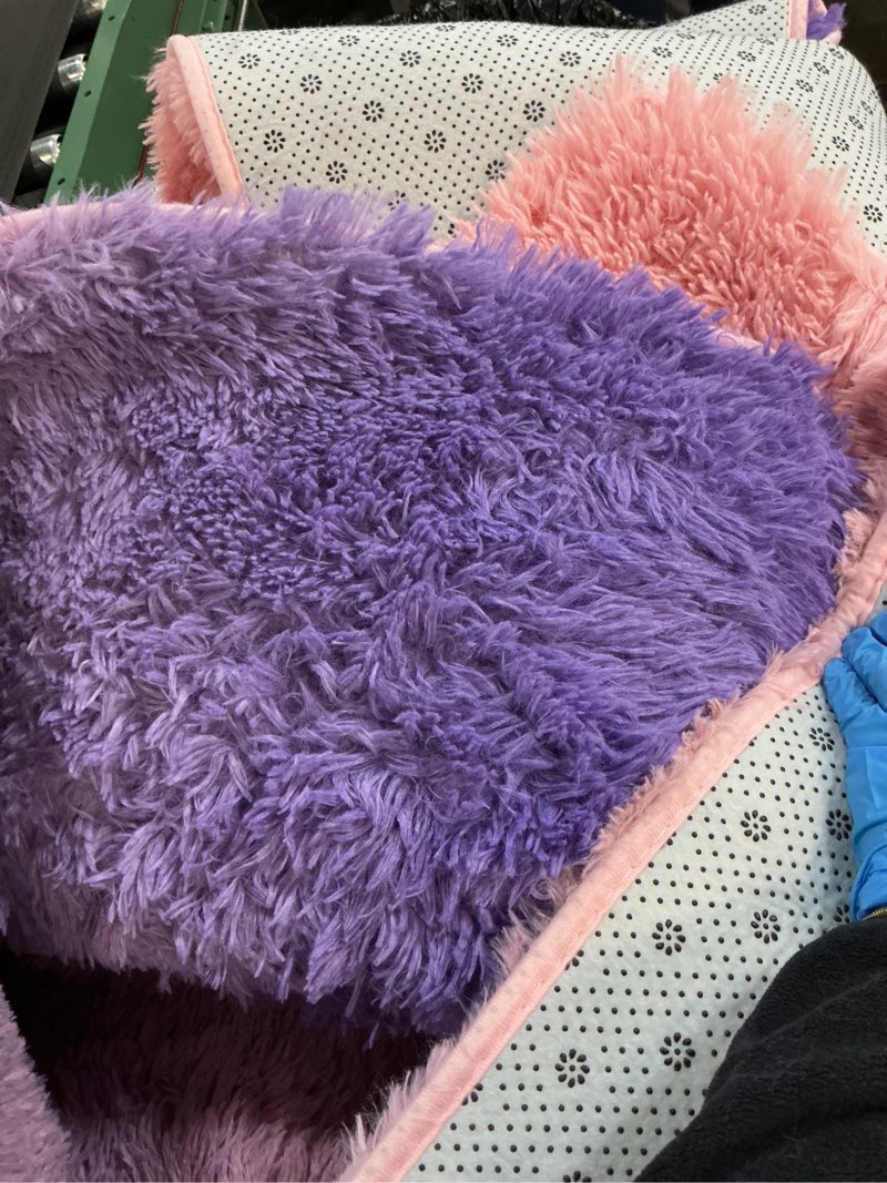 Condition photo showing As Is for dweike luxury fluffy kids rugs for living room bedroom, 6x9 large shaggy pink and purple area rug for girls boys, upgrade plush non-slip and washable colorful fuzzy carpet for dorm nursery decor 6' x 9' (rectangular) purple pink