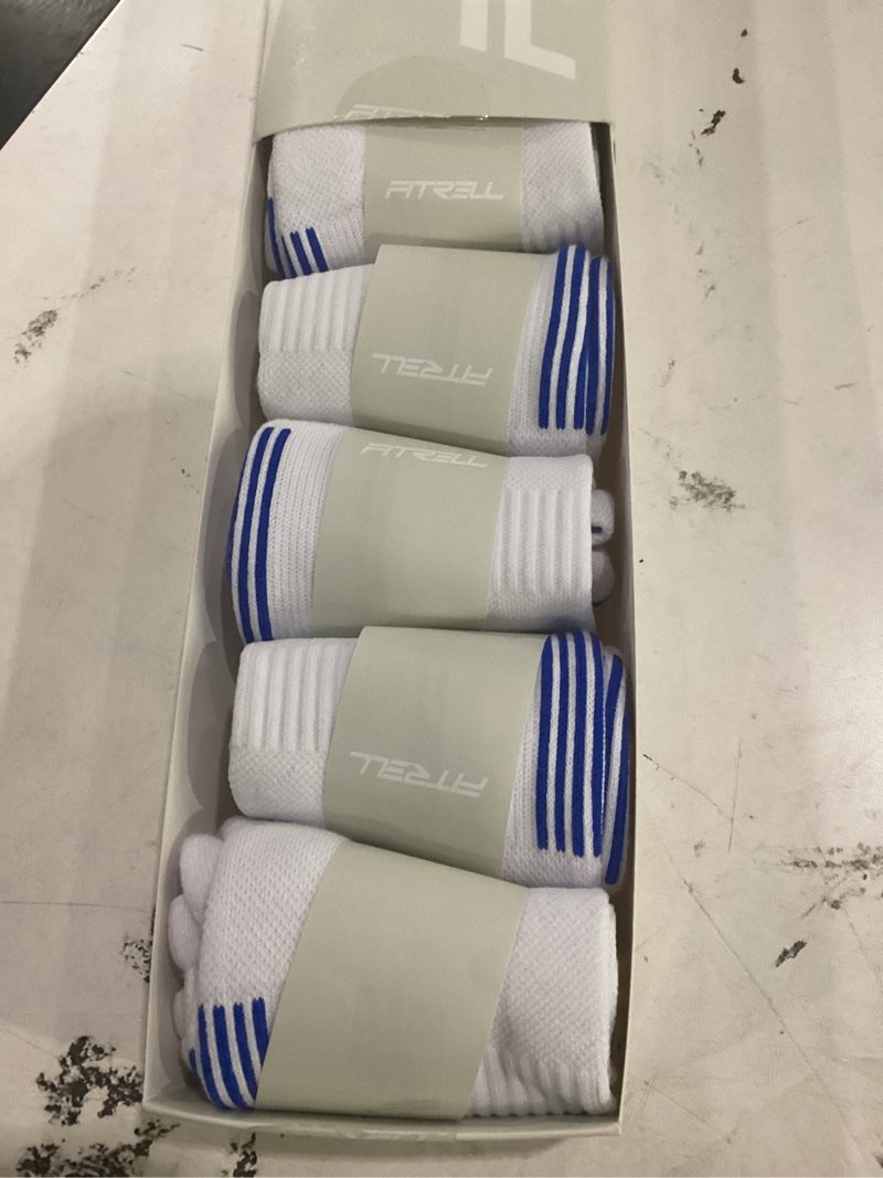 Condition photo showing New/Like New for fitrell men's 6 pack ankle running socks low cut cushioned athletic sports socks 7-9/9-12/12-15 12-15 white+blue