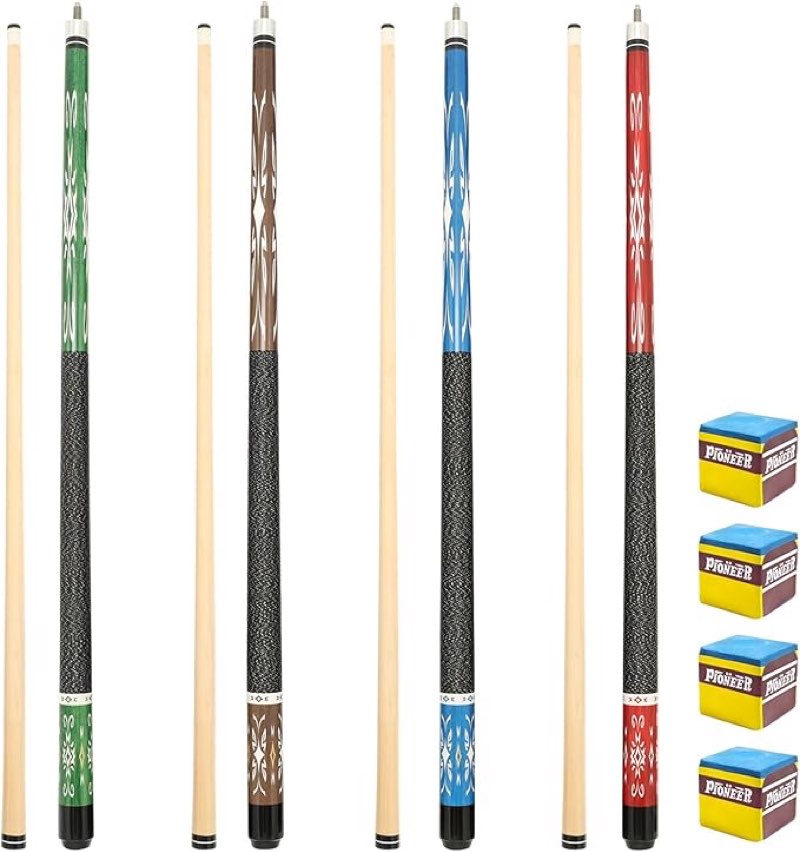 Pool Stick Set of 4, Pool Sticks for Adults with 4 Pool Cues Billiard Chalks, 58" Billiard Cue Sticks with Maple Wood for House Bar Professional Billiard Players