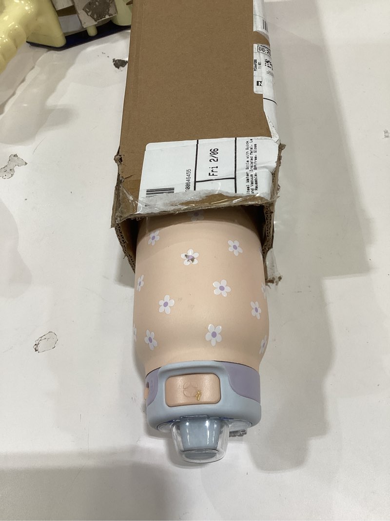 Condition photo showing Good Condition for Ello Pop & Fill Stainless Steel Water Bottle with Quick Fill Technology, Double Walled Vacuum Insulated Metal, Leak Proof Locking Lid, Sip & Chug, BPA Free, Holiday Gift for Him Her, 22oz, 32oz, 40oz 32oz Gloss Daisies