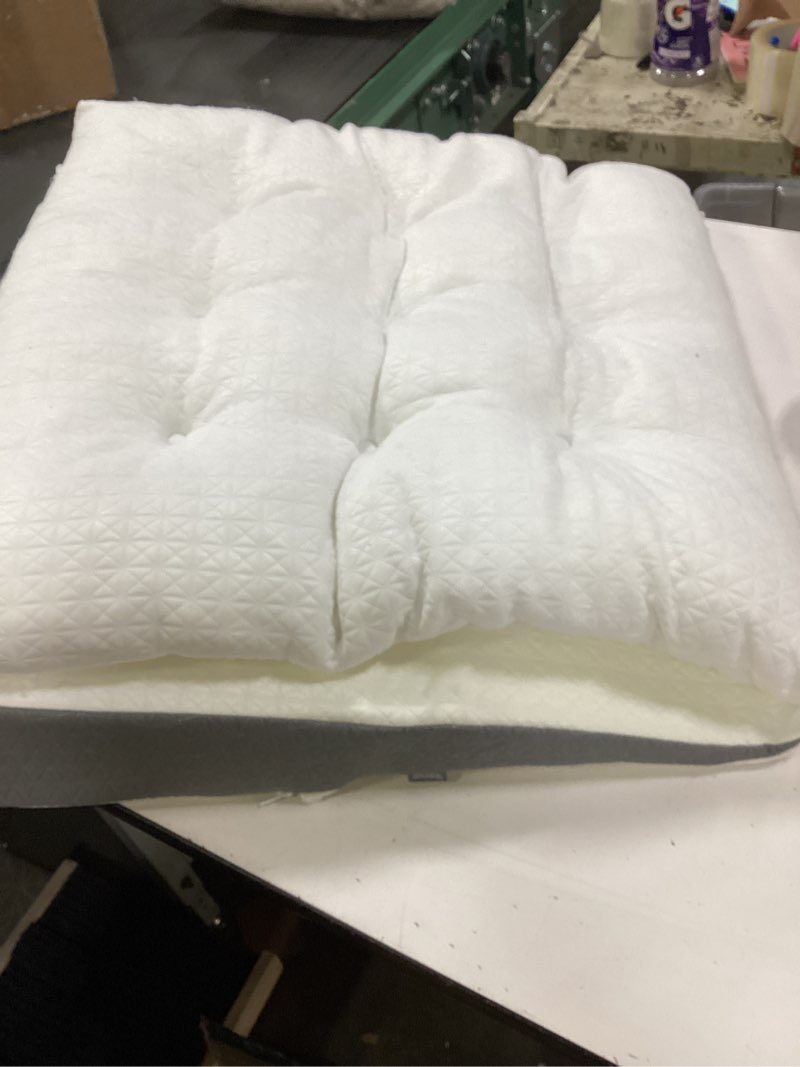 Condition photo showing As Is for TANYOO Bed Wedge Pillow for Sleep Apnea 10 Inch Gerd Pillow Patent Dual Layer Triangle Pillow Adjustable Shredded Memory Foam Topper Soft Support Ideal for Acid Reflux, After Surgery, Snoring 24x24x10 Inch